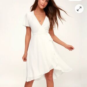 Lulus White Rise to the Occasion Asymmetrical Wrap Dress Size S Flowy